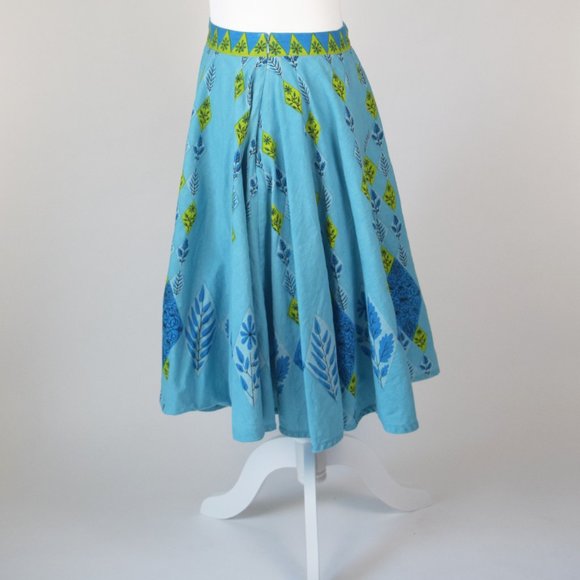 Viola Anthropologie Rare "Blue Jay Skirt" Retro Blue/Teal Skirt Size 2 - Picture 2 of 8